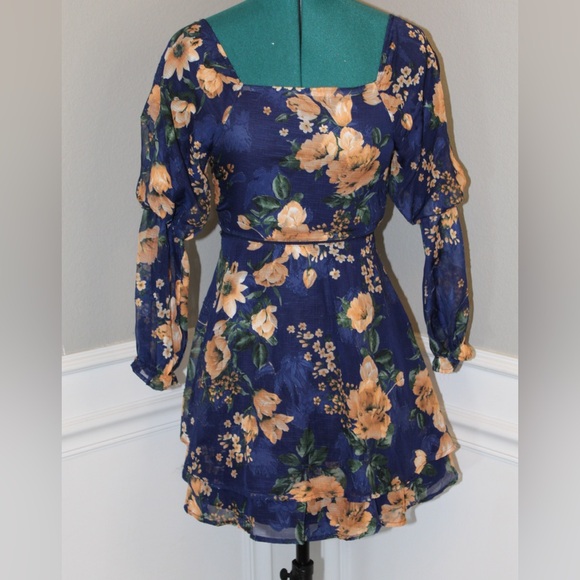 Xtraordinary Dresses & Skirts - Xtraordinary Navy Floral Chiffon Mini Dress - Women’s Size 10 (Runs Small)
